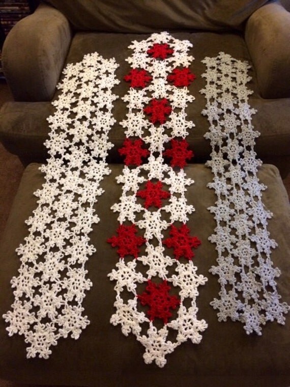 Items similar to Crochet Snowflake Table Runner and snowflake ornaments