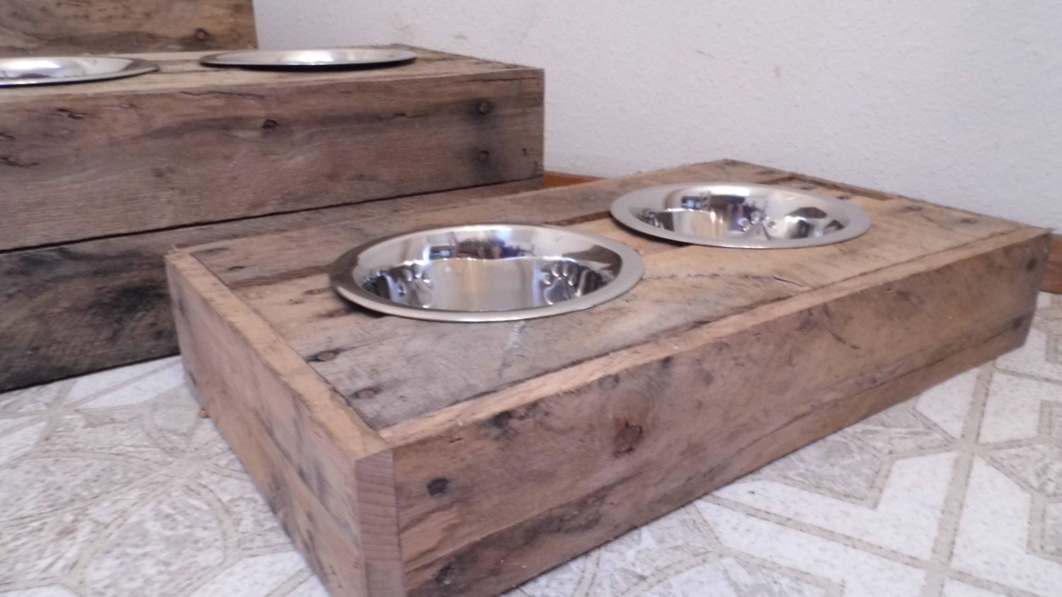 Small Dog Food Bowl Stand Reclaimed Wood Custom By BuddysBowls