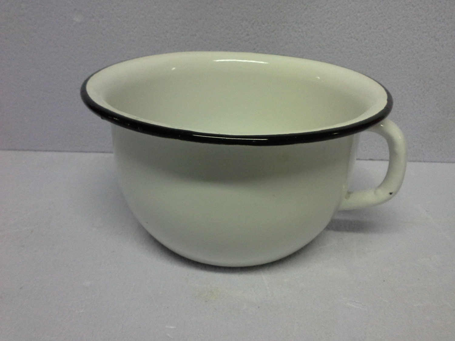 Vintage White Blue Enamel Chamber Pot Bowl