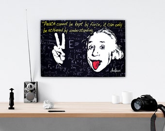 Albert Einstein Canvas Wall Art - Physics Quote Canvas Print, Inspirational Scientist Artwork, Albert Einstein Understanding Peace Canvas