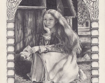 Viking woman pencil sketch
