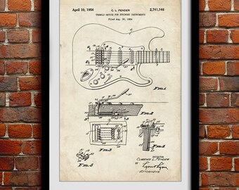 Original Fender Guitar 1956 - Music Decor - Patent Print Poster Wall Decor - 0074