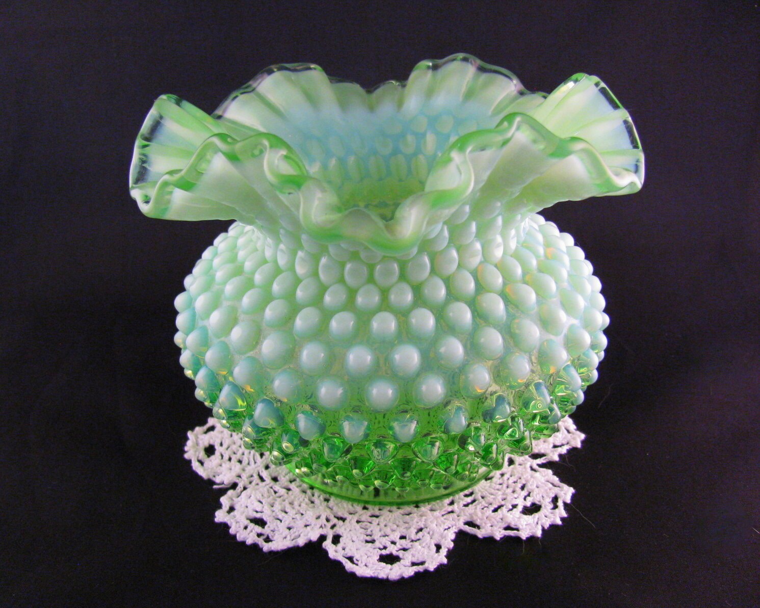 Fenton Lime Green Opalescent Hobnail by MeadowLaneVintage