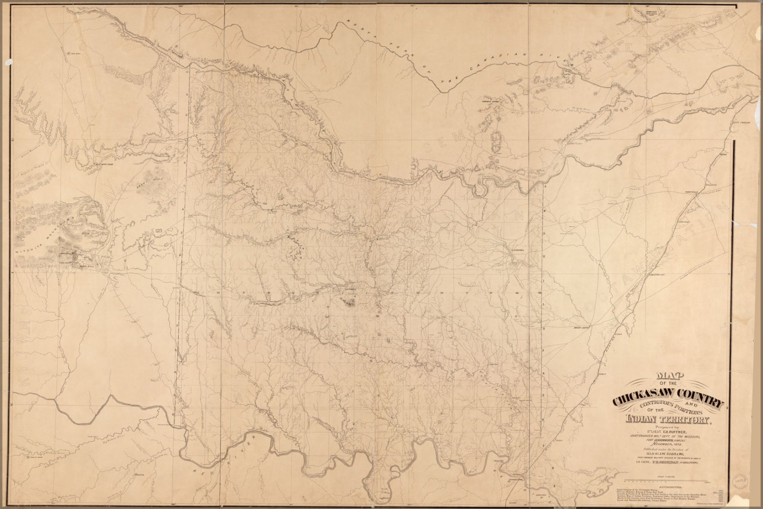 24x36 Poster Map Of Chickasaw Nation Oklahoma 1871