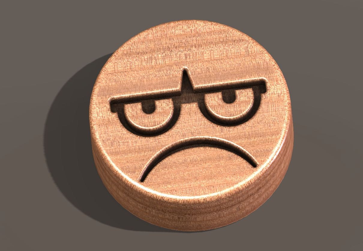 Genuine Handcrafted Wood Emojis Grumpy LARGE