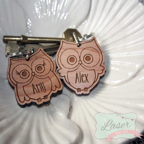 Items similar to Laser Cut & Engraved Owl Keyrings on Etsy
