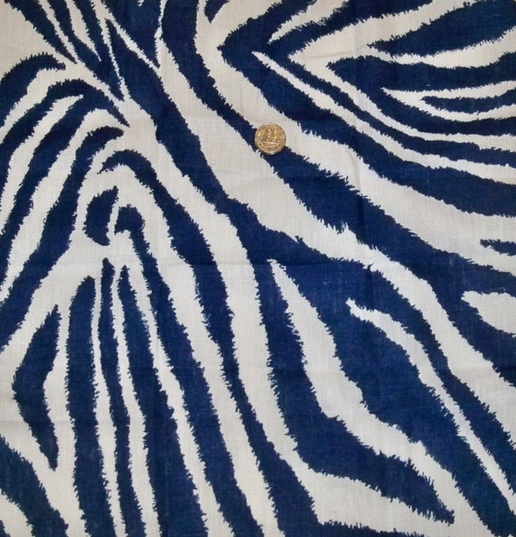 LEE JOFA KRAVET Zebra Linen Print Fabric 10 Yards Blue White