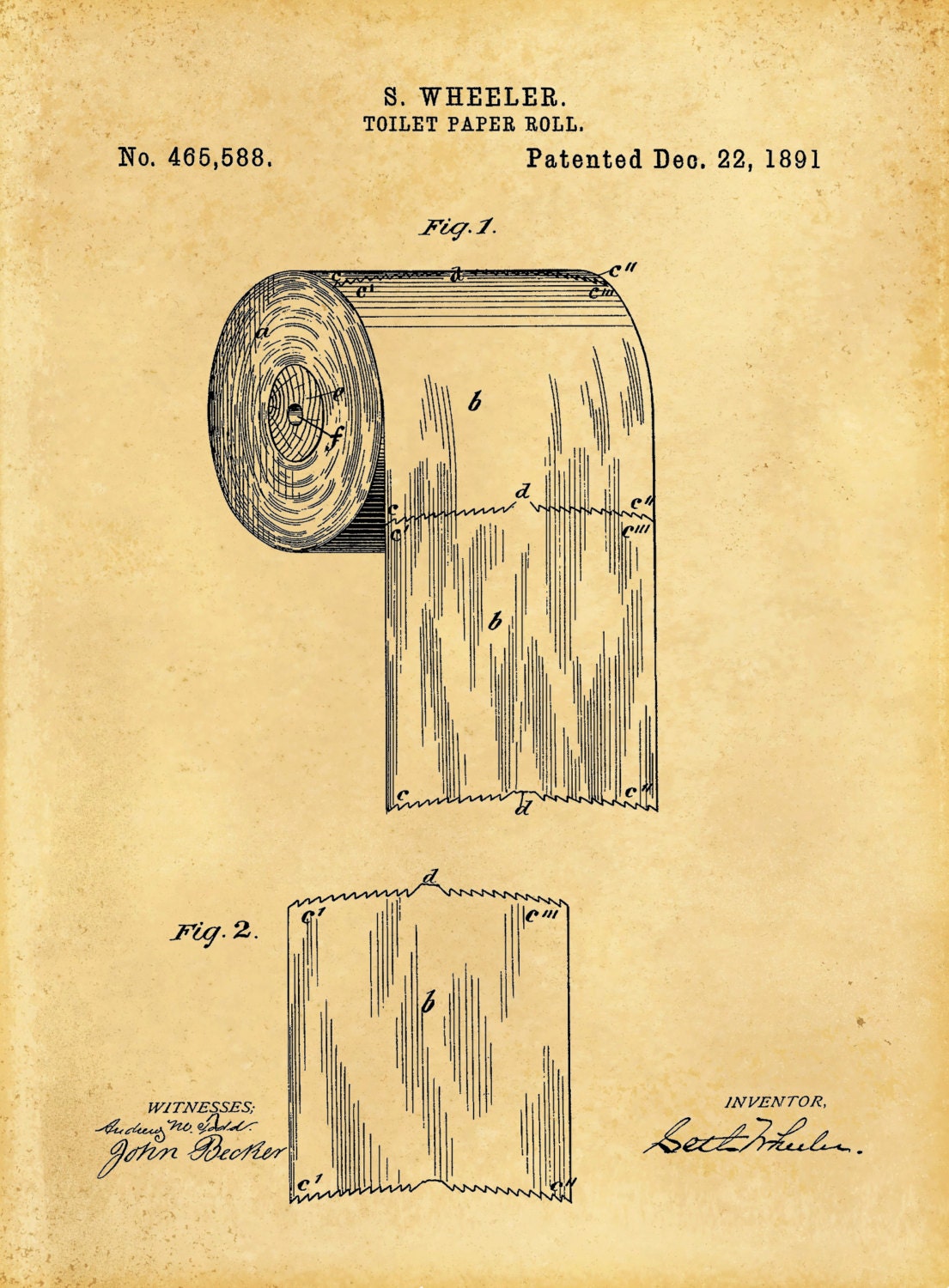 print how bathroom i roll Patent Paper Art Print Toilet Roll 1891 Bathroom  Art