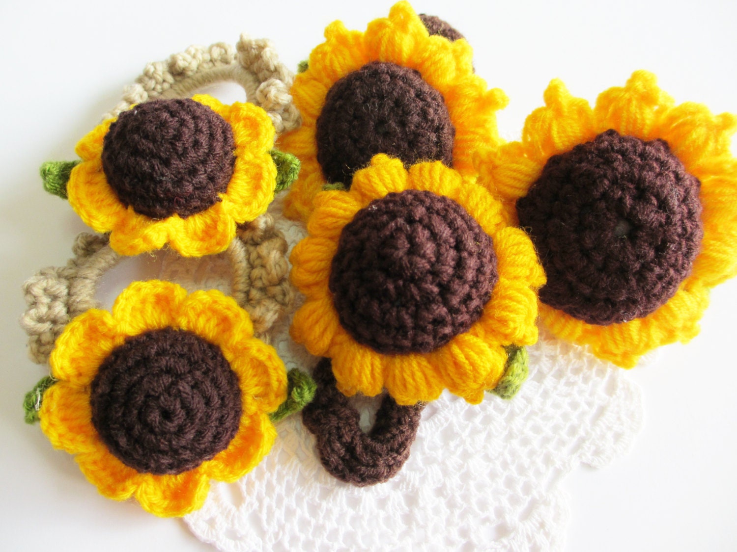 Sunflower Crochet Hair Ties Brown elastic hair ties Flowers