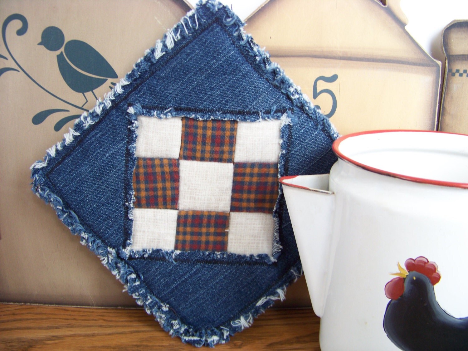 Denim Pot holders Quilted Pot Holders by CountryRoseatHeart