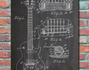 Gibson Les Paul Electric Guitar Patent Wall Art Print, Patent Art, Blueprint, Patent Print, Patent Poster, Plexity Prints #001
