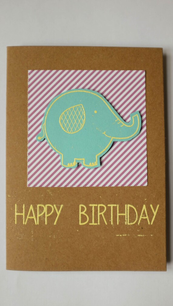 Blank Elephant Birthday Card on Kraft paper by MightyKiites