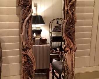 Driftwood Mirror Handmade OOAK Beach Decor Home Decor Cottage Driftwood Wall Decor Rustic Mirror Coastal Wall Art (Made To Order)