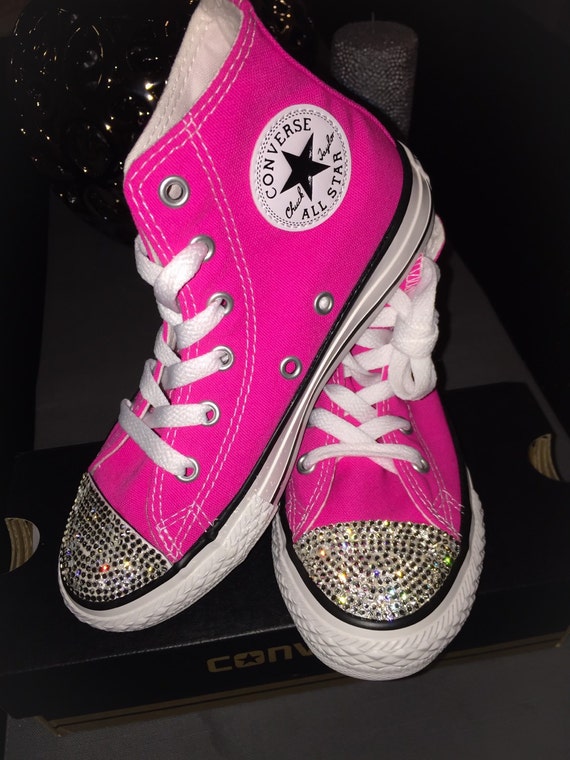 Items similar to Girls Hot Pink Bling Converse-high top on Etsy
