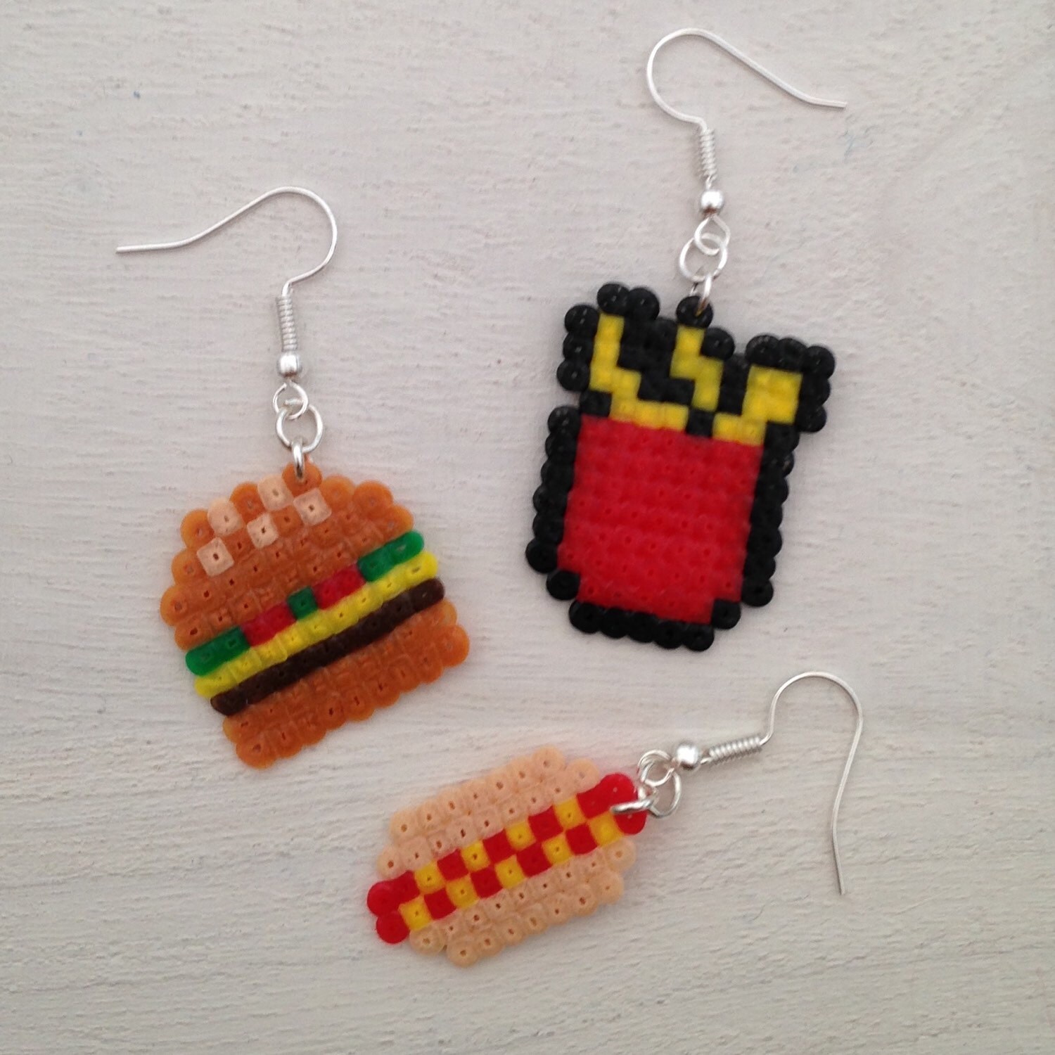 Burger Hot Dog and Fries Fast Food Themed Perler Bead by KungFuse