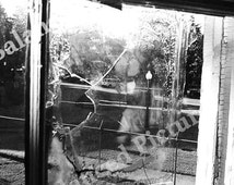 8x10 Broken Window at the Utica Asylum - Black and White Photograph