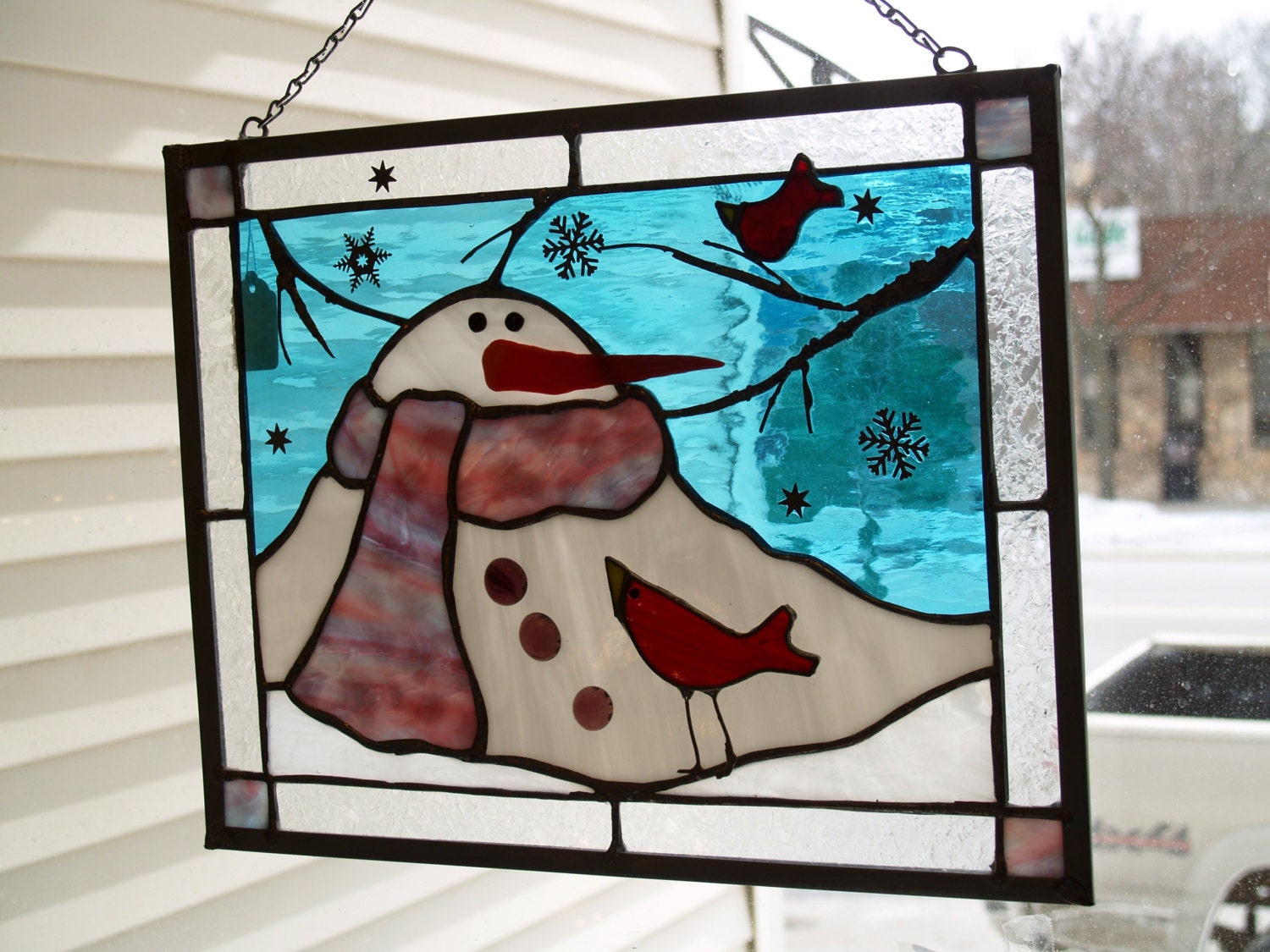 Melting Snowman Stained Glass Panel Window By Stainedglassbyjenn