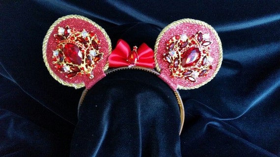 Red & Gold jeweled Rhinestone Mouse Ear Headband