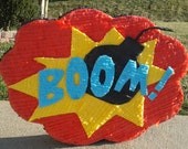 boom custom hand made  pinata, superhero pinata, dc comic pinata, Super power words birthday , superhero party
