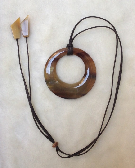 Natural Color Buffalo Horn Pendant Necklace Handmade by Vycraft