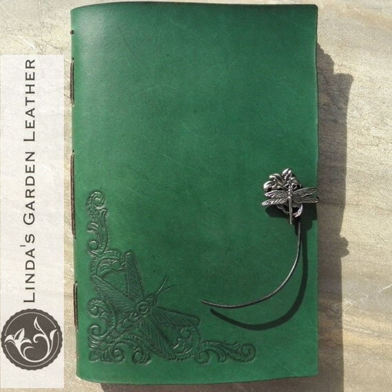Handmade Leather Dragonfly Journal or Sketchbook