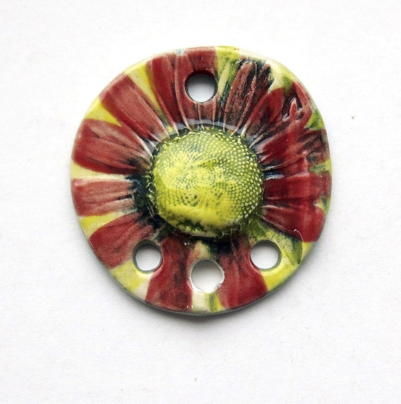 Handmade Ceramic Pendant 3 Hole Daisy Pendant Mary Harding