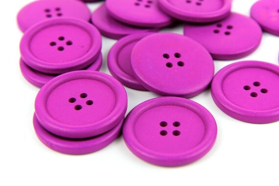 10 Large Magenta Wood Buttons 4cm 40mm 1.625 inches - 4 holes Big Jumbo