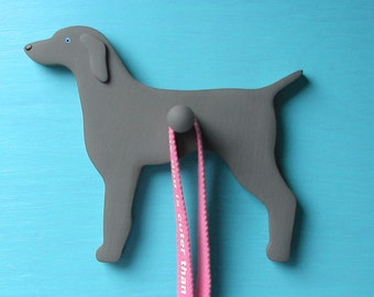 Weimaraner Dog - Handpainted Wood Leash Holder