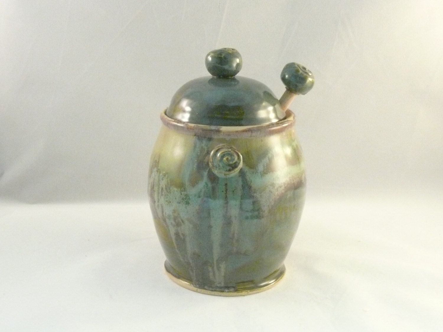 Ceramic Honey Pot with honey dipper honey jar by BlueSkyPotteryCO