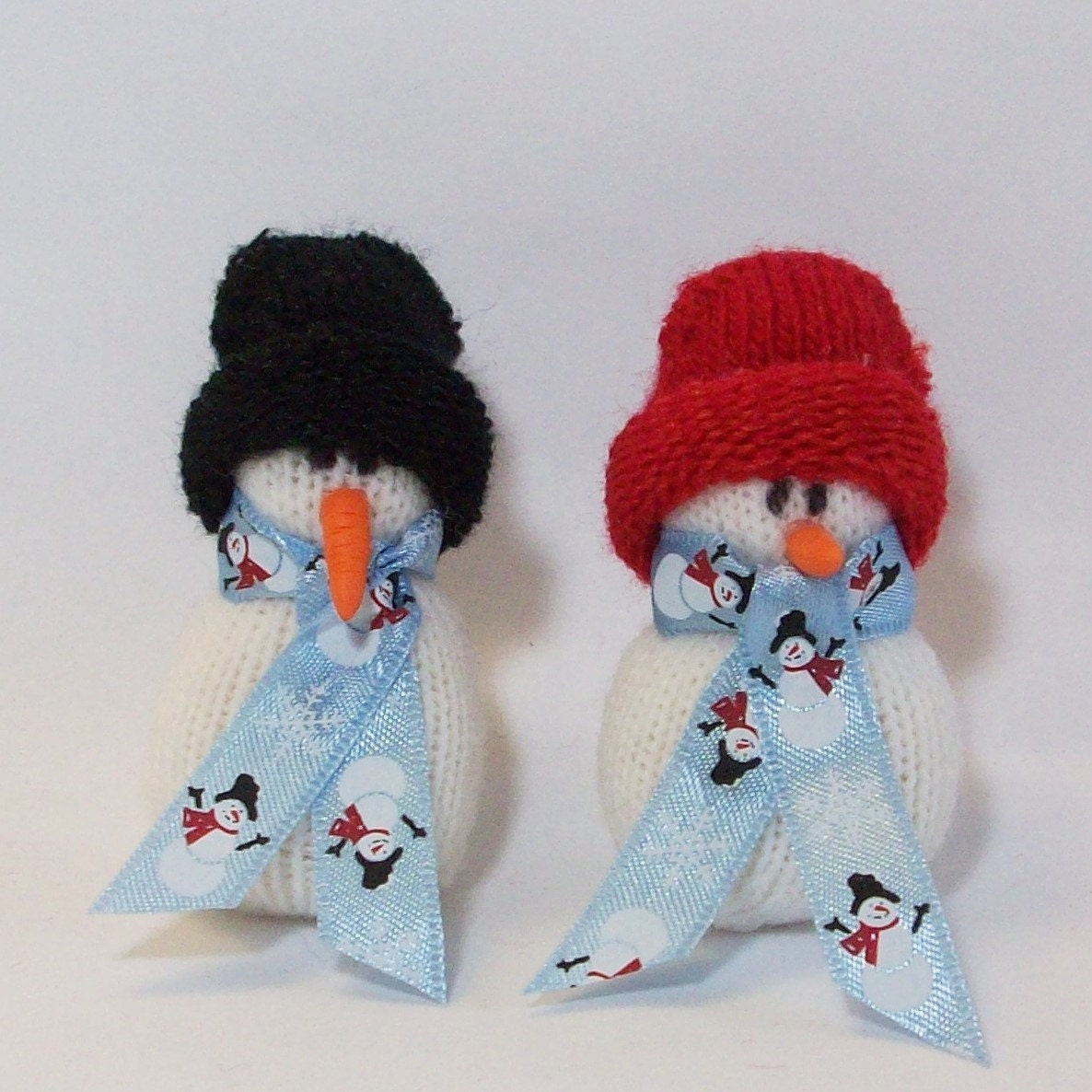 Pair of miniature snowmen table top decoration snowmen fabric stuffed in red and white