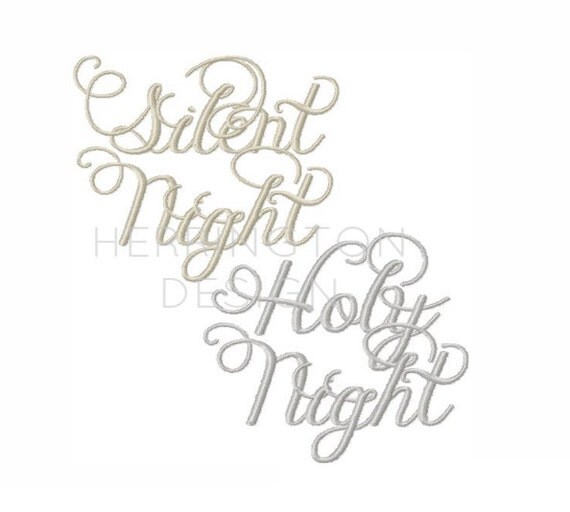 Items Similar To Set Of 2 Silent Night Holy Night Embroidery Font ...