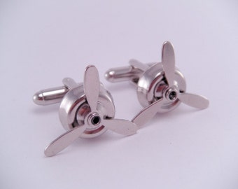 Silver Airplane Working Rotating Spinning Propeller Cufflinks Cuff links Aviation Graduation