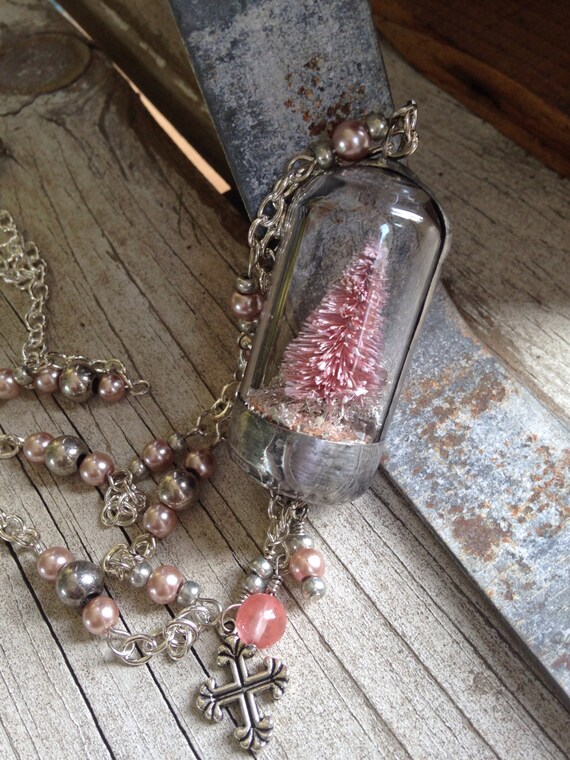 Pink Wonderland glass cloche necklace