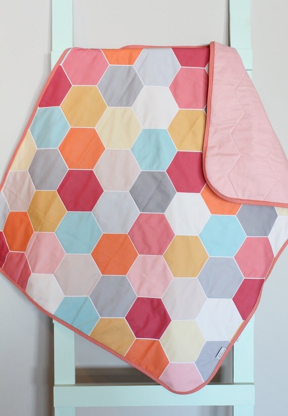 Sale Baby Quilt Geometric hexagon hipster blanket PETUNIAS