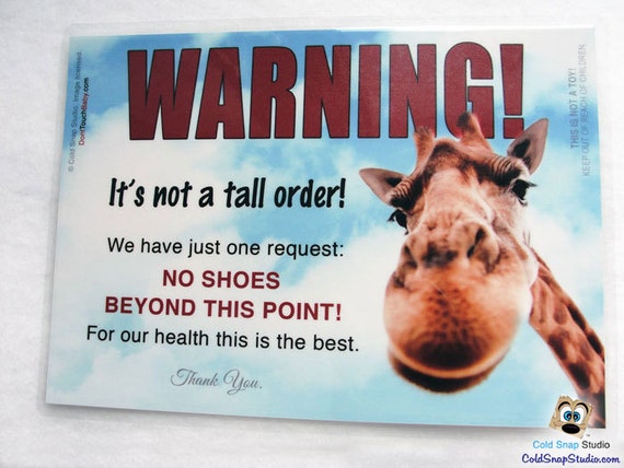 TAKE OFF SHOES at the Door Sign, Not a Tall Order - No Shoes Beyond This Point - Cute Giraffe Door Sign