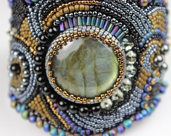 Labradorite Bead Embroidered Cuff Bracelet