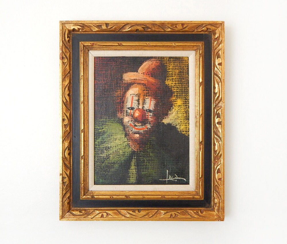 Painted Wood Clown Framed Painted Wood Clown Framed