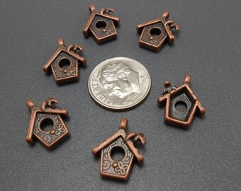 50 Bird House Charms copper tone metal birdhouse BULK (EB-S014)