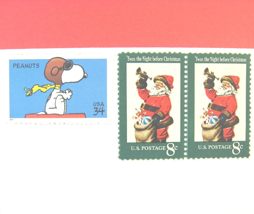 Christmas Postage Stamps Snoopy Flies with Santa Mail 10