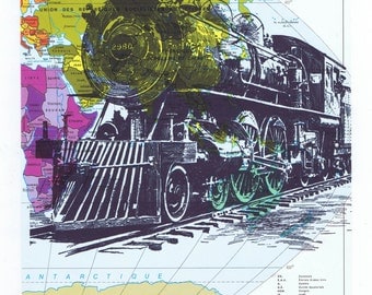 Train.Locomotive.Book Page Print,Birthday gift, art,Paper.home decor,buy 3 get 1 FREE.travel.steam engine.cross country.trip.voyage.discover