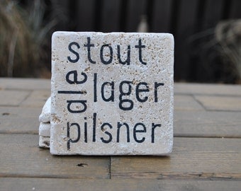 Beer Lover Natural Stone Coasters. ale, pilsner, lager, stout. Set of 4. Gift for Him. Man cave