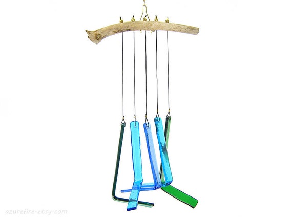 Blue and Green Wind Chime, Glass Wind Chime, Glass Windchime by AzureFire