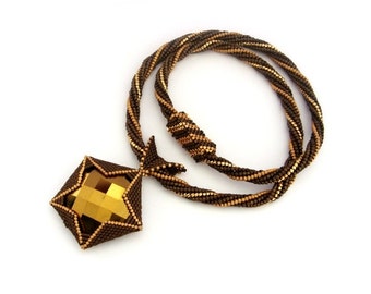 Beading pattern/ beading tutorial for seed beadweaving- Geometric Pentagon Necklace, Bail and RopeTriangles