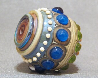 Focal Lampwork Bead, Handmade Round Blue & Green Glass Focal Bead AKDesigns Water Goddess Orb