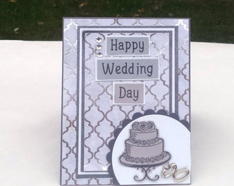 Black and Silver Wedding Card, Silver Wedding Cake, Happy Wedding Day Handmade Greeting Card