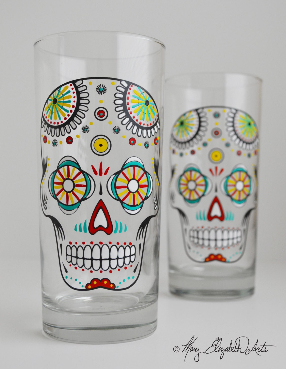 Sugar Skull Hand Painted Wine Glasses Día de Muertos Day