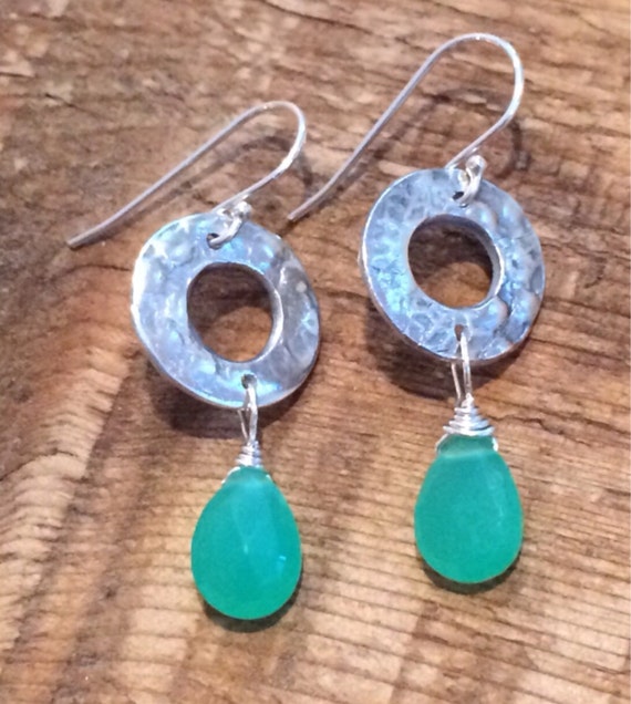 JCY1 Chrysoprase Hoop Earrings Fine Silver Handmade by kabyco