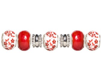 Cousin TRINKETTES 7 Piece Light RED Large Hole European Style Bead Charms