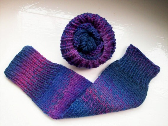 Chunky warm leg warmers wool mix rich purple pink by SpinningStreak