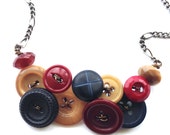 Button Necklace - Navy Blue, Burgundy Red, and Tan Brown Vintage Buttons